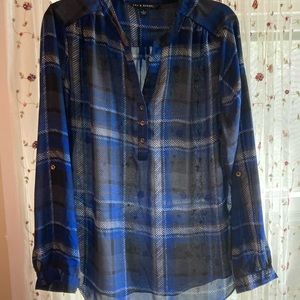 Semi sheer oversized shirt with plaid print in blu
